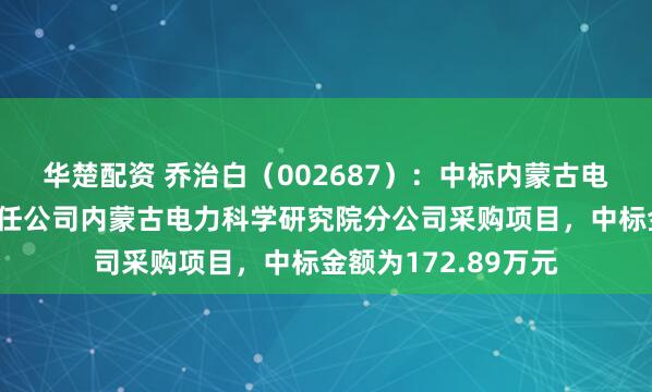 华楚配资 乔治白（002687）：中标内蒙古电力（集团）有限责任公司内蒙古电力科学研究院分公司采购项目，中标金额为172.89万元